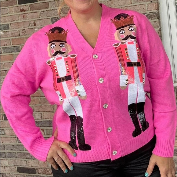 QUEEN OF SPARKLES Sweaters Qos Hot Pink Nutcracker Cardigan Poshmark